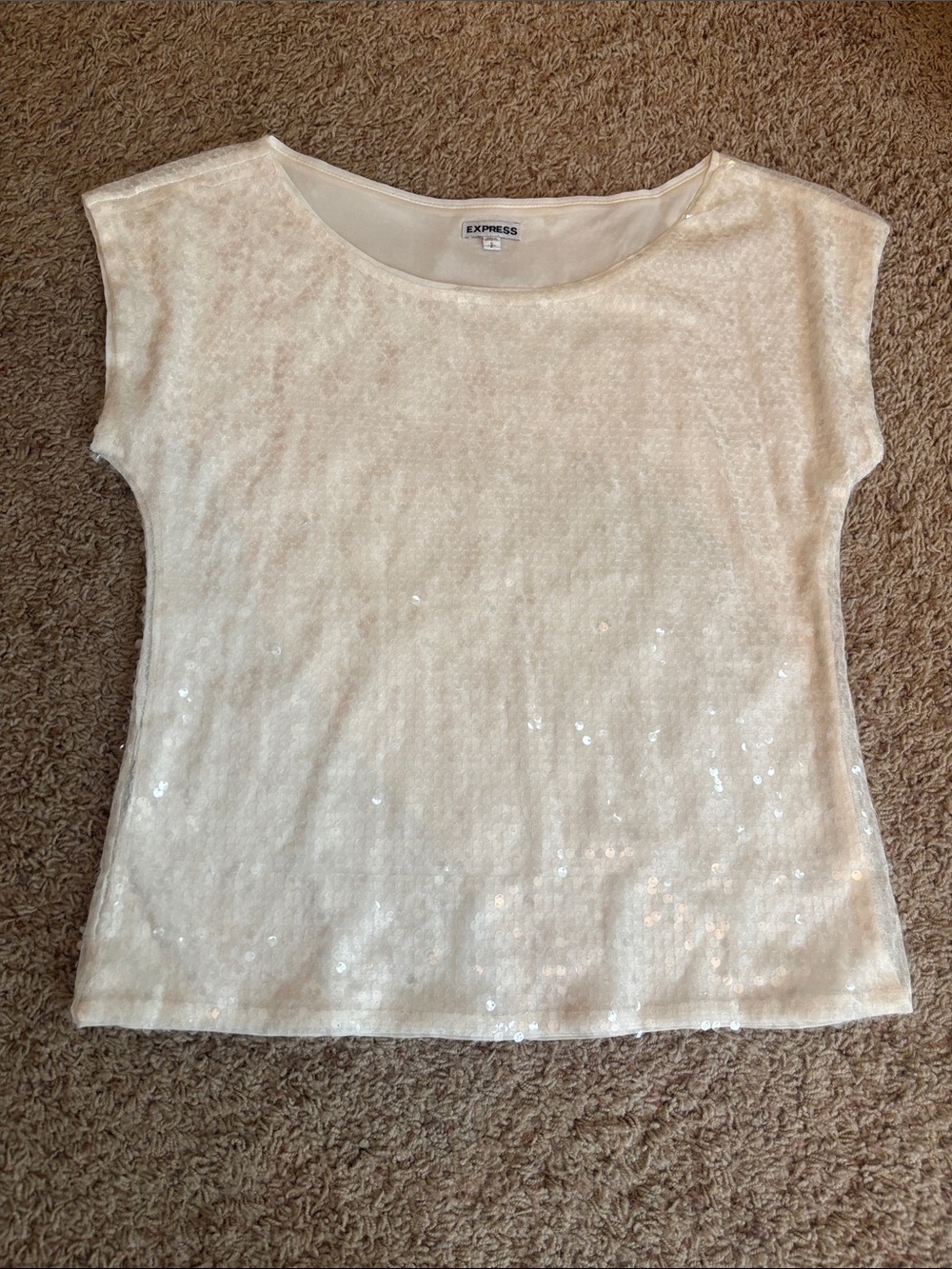 Worn Once Express Cream Sequin Cap Sleeve Top